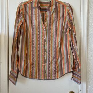 Robert Graham Women's‎ Button Up Long Sleeve Multicolor Striped Blouse Top